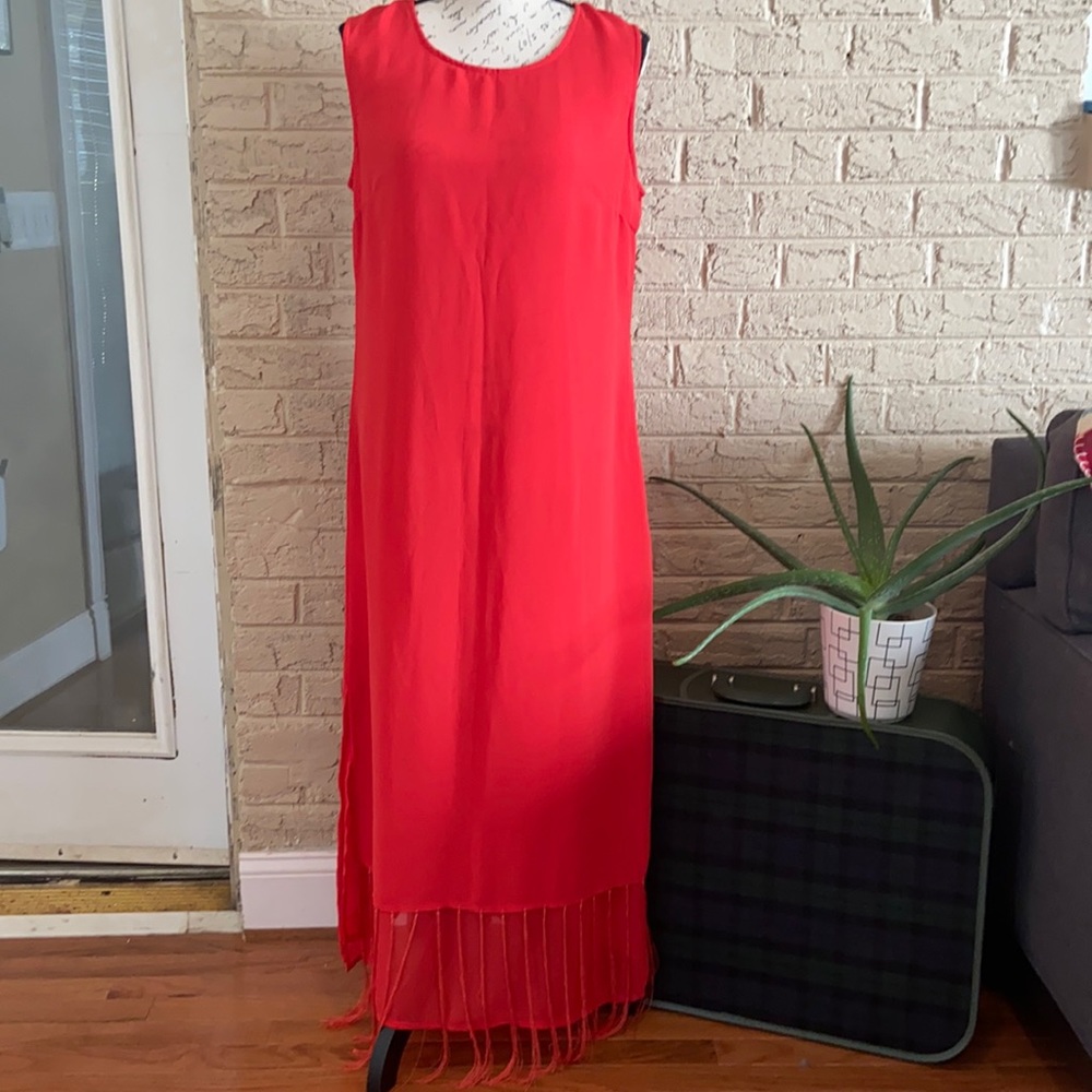 Red semi sheer dress